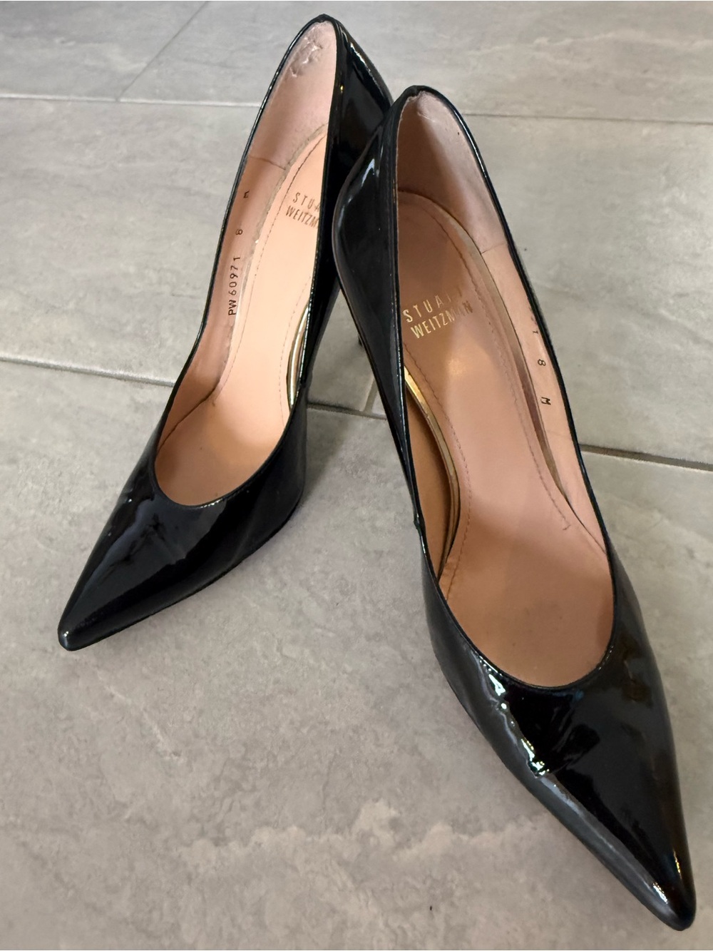 Stuart Weitzman Classic Black Patent Leather Pointed-Toe Pumps 8